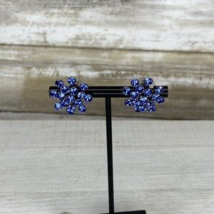 Vintage Konplott Earrings Blue Colored Stones Antique Bronze - Germany